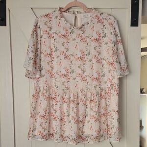 Roolee Cream Floral Peplum Top with Red & Green Sprigs